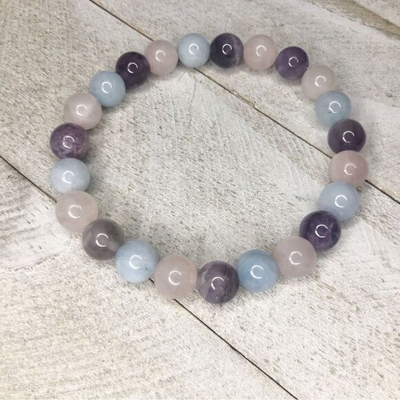 amethyst rose quartz and aquamarine stone bead bracelet - Picture 1 of 1